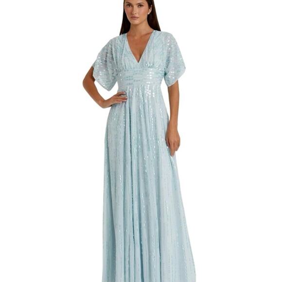 Mac Duggal Blue Embellished V Neck Evening Gown NWT Size 18 - Picture 1 of 12